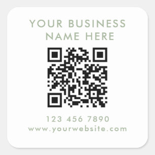 Pegatina Cuadrada Código QR Verde Sage Moderno Promocional Empresari