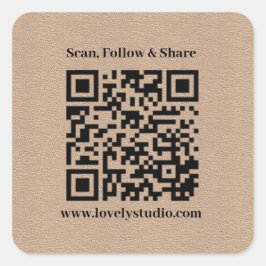 Pegatina Cuadrada Código QR y personalizado su texto | papel kraft