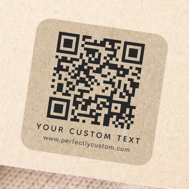 Pegatina Cuadrada Código QR y texto personalizado El papel Kraft (Subido por el creador)