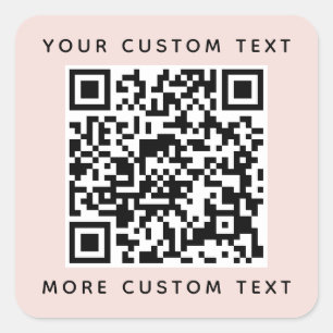 Pegatina Cuadrada Código QR y texto personalizado rosa superior e in