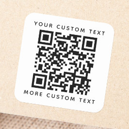 Pegatina Cuadrada Código QR y texto personalizado superior e inferio