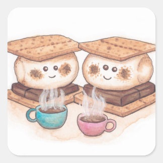 Pegatina Cuadrada Coffee de la pareja Cute S'mores Fecha