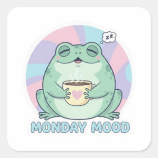 Pegatina Cuadrada Coffee Frog Sticker Cute Frog Drinking Coffee Funn