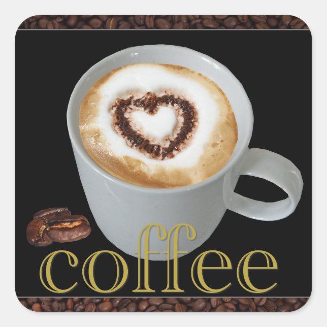 Pegatina Cuadrada Coffee Love Heart Stickers (Anverso)