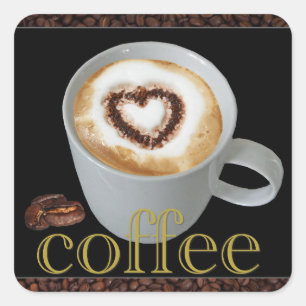 Pegatina Cuadrada Coffee Love Heart Stickers