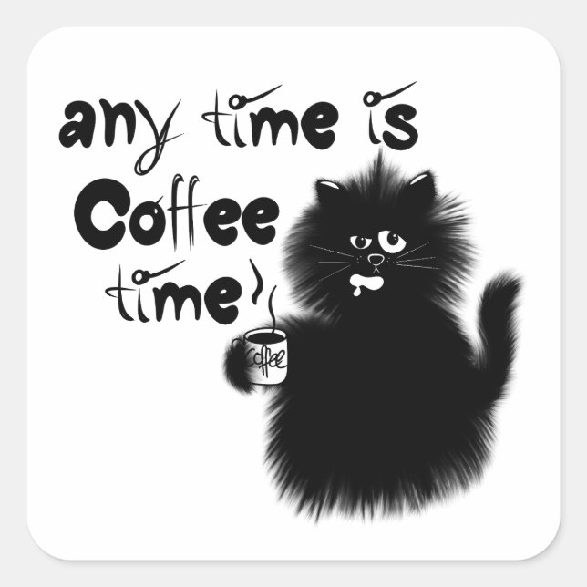Pegatina Cuadrada Coffee loving cat (Anverso)
