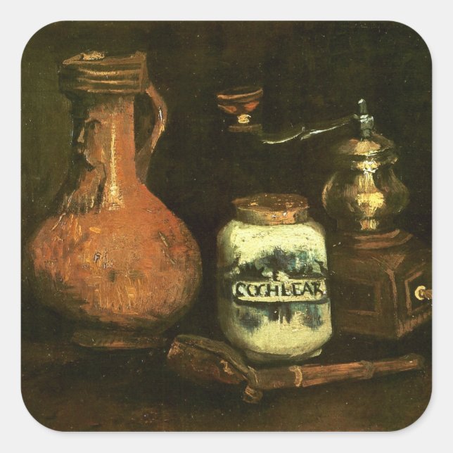 Pegatina Cuadrada Coffee Mill Pipe Funda y Jug Van Gogh Bella Artes (Anverso)