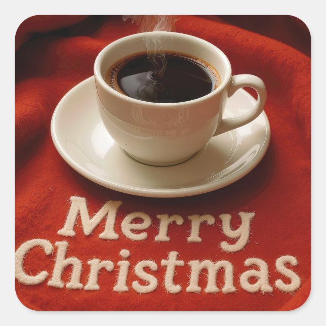 Pegatina Cuadrada Coffee On a Merry Christmas Blanket (Anverso)