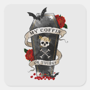 Pegatina Cuadrada Coffin gótico gracioso