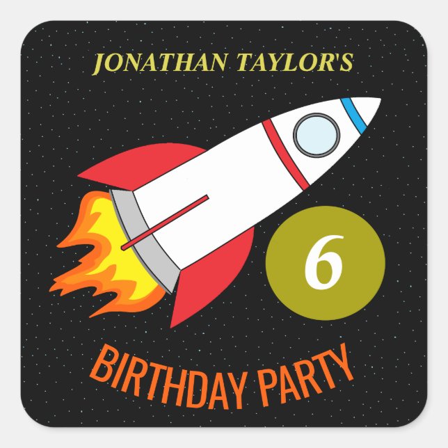 Pegatina Cuadrada Cohetes espaciales al cumpleaños de los niños de l (Anverso)
