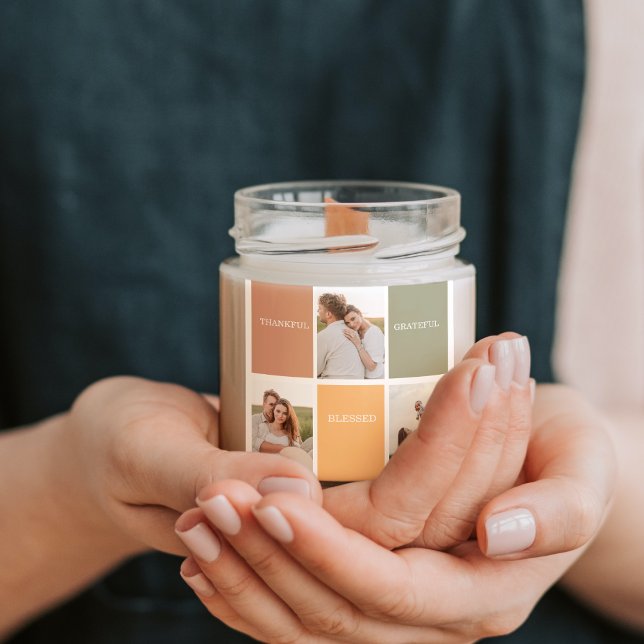 Pegatina Cuadrada Colage de Fotos Familiar | Agradecido Bendecido Ag (Subido por el creador)