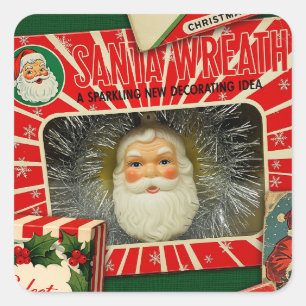 Pegatina Cuadrada Colaje de Decoraciones Navideñas Retro Vintage