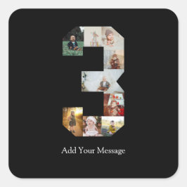 Pegatina Cuadrada Colaje de fotos número 3 en blanco y negro
