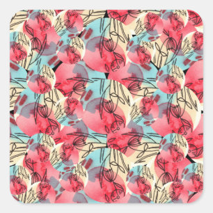 Pegatina Cuadrada Cold Warm Watercolor Floral Geométrico