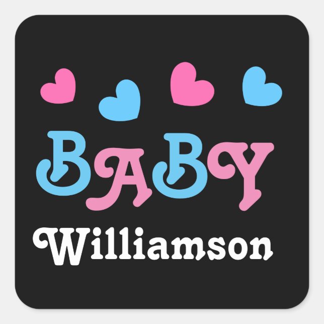 Pegatina Cuadrada Colección A05a de corazones de Baby Shower revelad (Anverso)