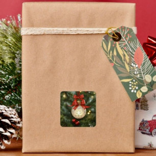Pegatina Cuadrada Colección de adornos navideños elegantes con lazo 