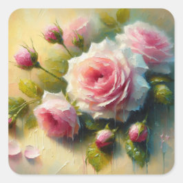 Pegatina Cuadrada Colección de arte de series florales y Rosas húmed