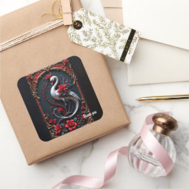 Pegatina Cuadrada Colección de Boda Cisne Blanco Elegante