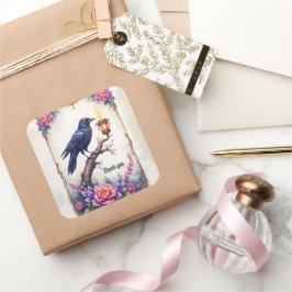 Pegatina Cuadrada Colección de Boda Cuervo Encantado