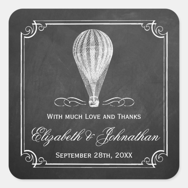 Pegatina Cuadrada Colección de Bodas de globos aerostáticos (Anverso)