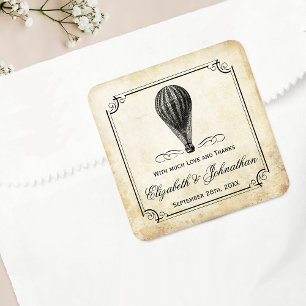 Pegatina Cuadrada Colección de Bodas de globos aerostáticos de época
