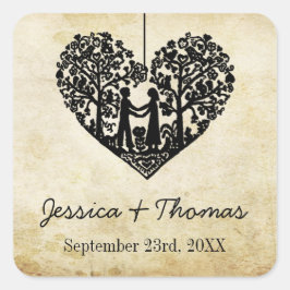 Pegatina Cuadrada Colección de bodas de vintage de árbol del corazón