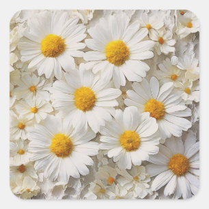 Pegatina Cuadrada Colección De Daisy En Papel Con Problemas