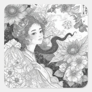 Pegatina Cuadrada Colección de Esquemas de Pintura en Blanco y Negro