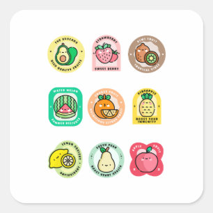 Pegatina Cuadrada Colección de etiquetas de frutas