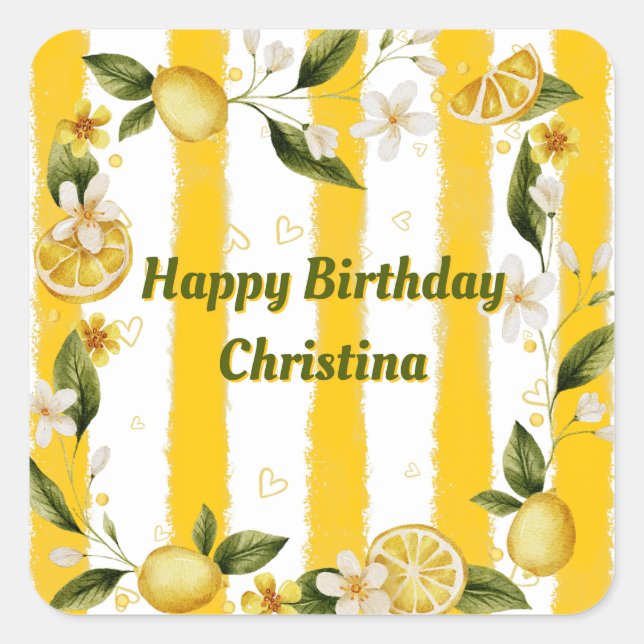 Pegatina Cuadrada Colección de fiestas de cumpleaños de verano pegat (Anverso)