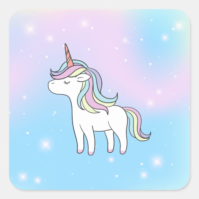 Pegatina Cuadrada Colección de Fiestas de Unicorn! (Anverso)