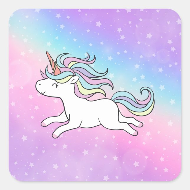 Pegatina Cuadrada Colección de Fiestas de Unicorn! (Anverso)