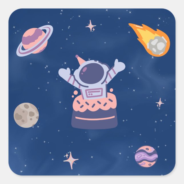 Pegatina Cuadrada Colección de Fiestas espaciales. (Anverso)