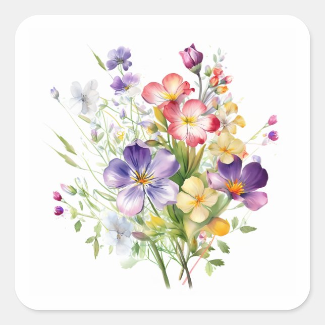 Pegatina Cuadrada colección de flores (Anverso)
