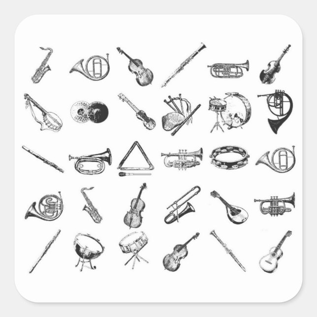 Pegatina Cuadrada Colección de instrumentos musicales clásicos (Anverso)