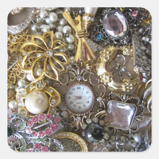 Pegatina Cuadrada colección de joyas de bling (Anverso)