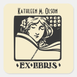 Pegatina Cuadrada Colección de libros de deco de letterpress vintage