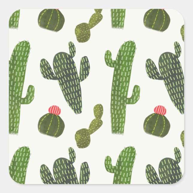 Pegatina Cuadrada Colección de Llamarama | Cute Cactus (Anverso)