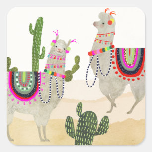 Pegatina Cuadrada Colección de Llamarama   Llamas cortas