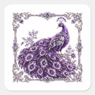 Pegatina Cuadrada Colección de lujo Pavo Real de Cristal Púrpura