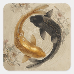 Pegatina Cuadrada Colección de Pinturas de Peces Koi Japoneses