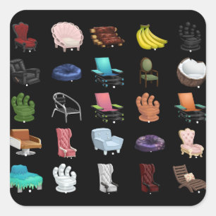 Pegatina Cuadrada Colección de sillones de mobiliario brillante