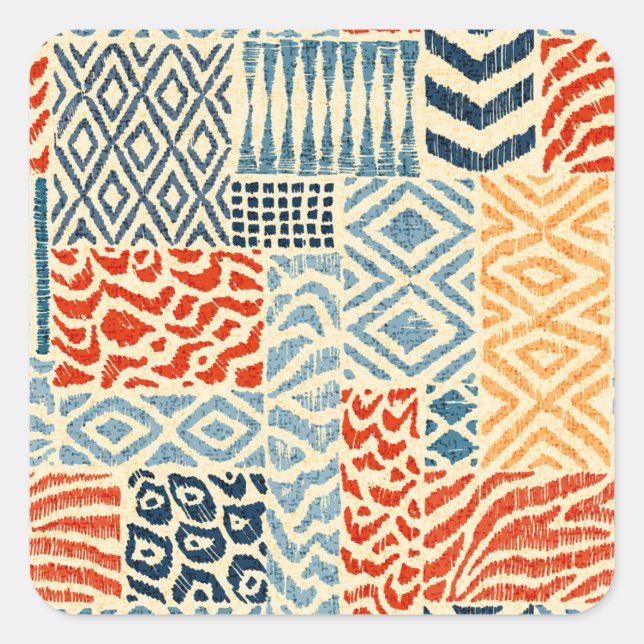 Pegatina Cuadrada Colección de texturas dibujadas a mano en mosaico (Anverso)