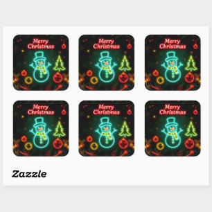 Pegatina Cuadrada Colección de vacaciones populares Neon navidades