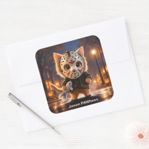 Pegatina Cuadrada Colección de villanos Gato lindo de Halloween