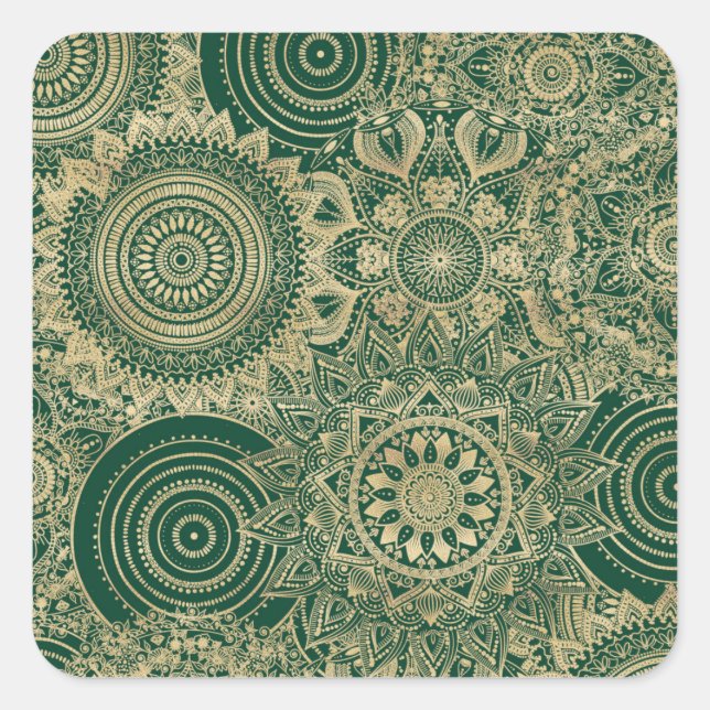 Pegatina Cuadrada Colección Green Gold Mandala (Anverso)