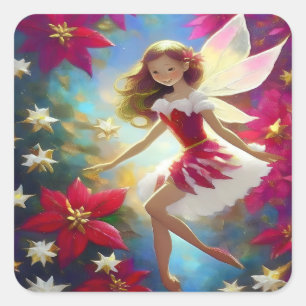 Pegatina Cuadrada Colección Hada de Navidad - Cabello Rojizo Cobre