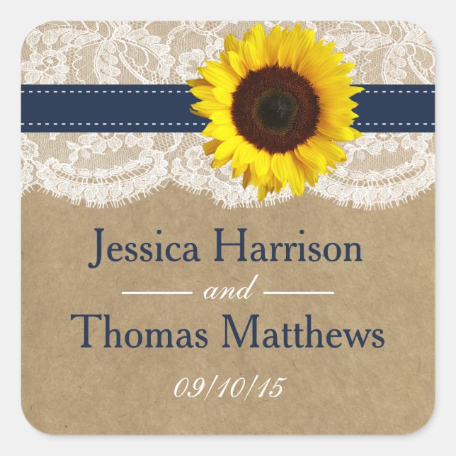 Pegatina Cuadrada Colección Kraft, Lace & Sunflower - Armada (Anverso)