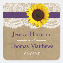 Pegatina Cuadrada Colección Kraft, Lace & Sunflower - Púrpura