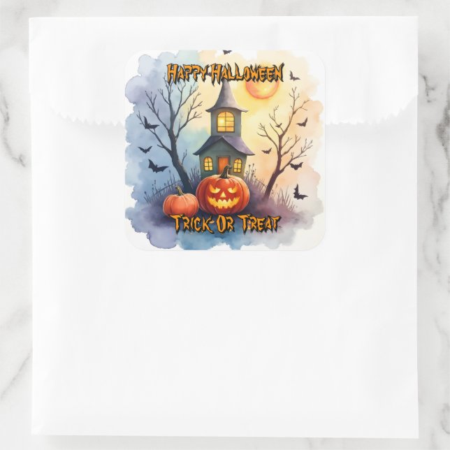 Pegatina Cuadrada Colección moderna de Halloween linda y espeluznant (Bolso)